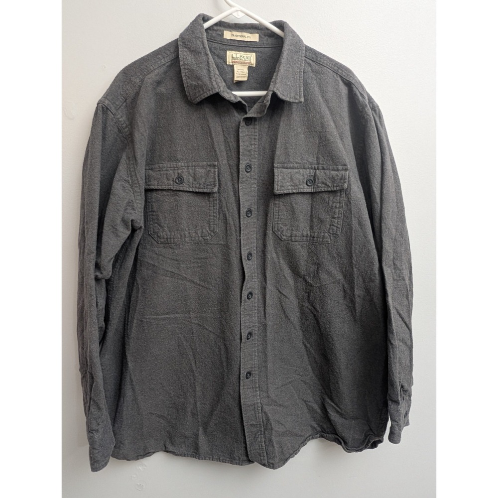 C6 LL Bean Vintage Chamois Cloth Heavy Button-Up Gray Men's Long Sleeve XLarge